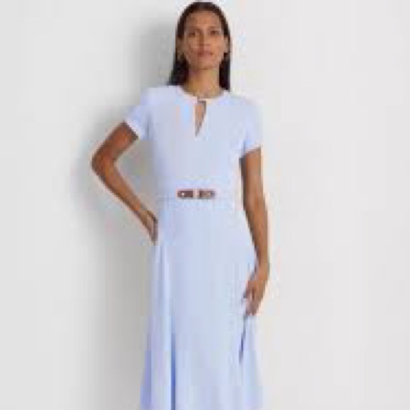 NWT 
LAUREN RALPH LAUREN
 Belted Georgette Dress
10, Pebble Blue - Picture 1 of 7